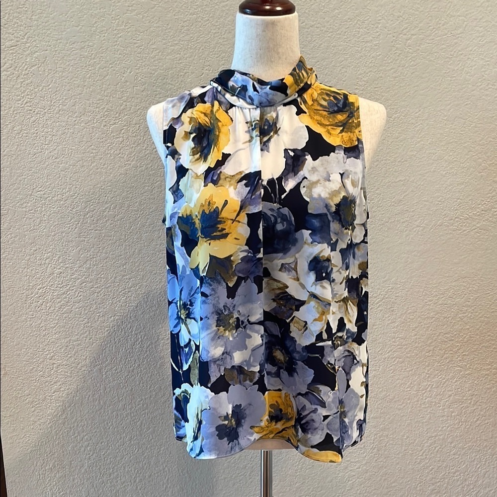 DKNY Floral Sleeveless Women's Top - Blue, Yellow, White Sz Med